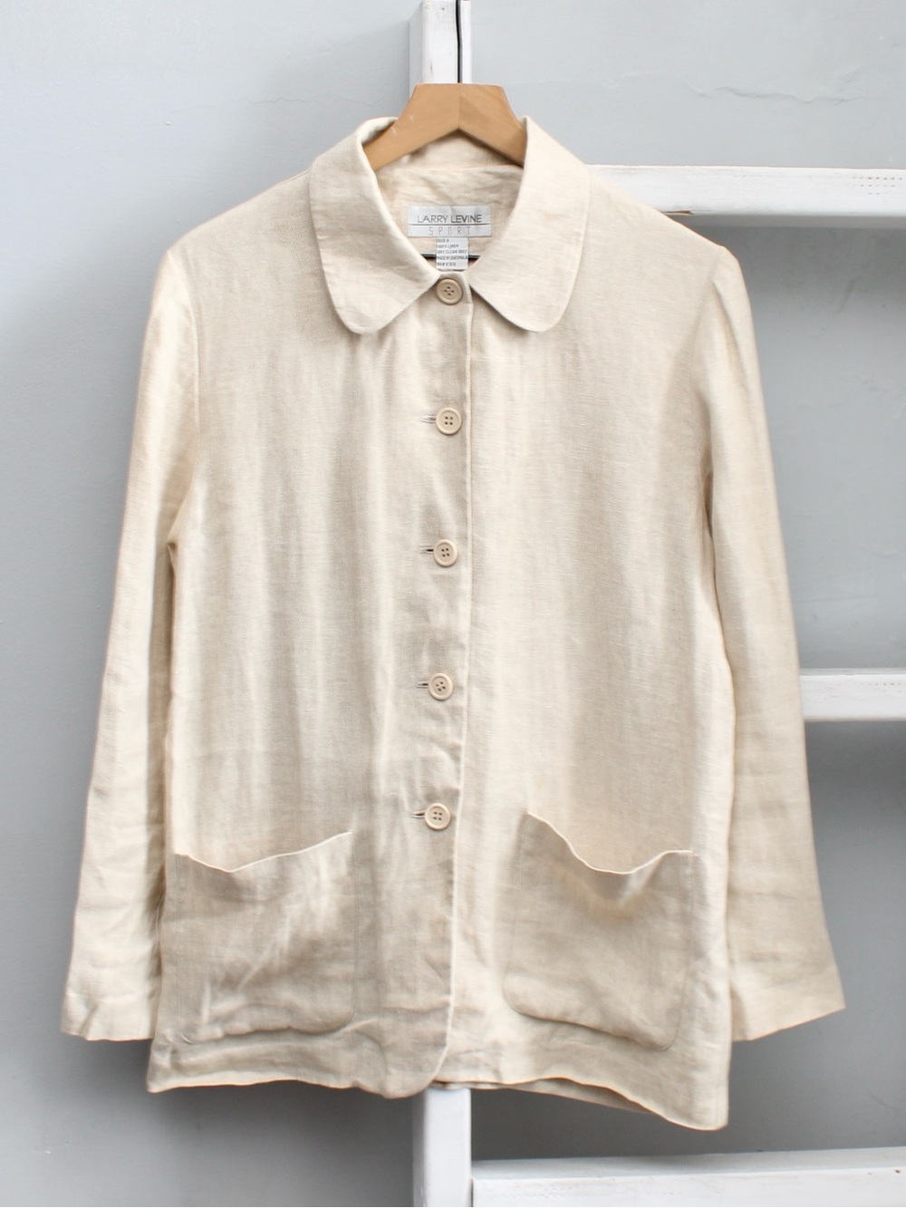 Larry Levine Cream Button-Front Linen Women's Jacket Blazer Size 8 / Medium